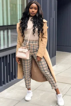 Rebellious Fashion Brown Check Frill Detail Trousers - Bristal