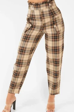 Rebellious Fashion Brown Check Frill Detail Trousers - Bristal