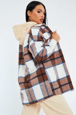 Rebellious Fashion Brown Check Pocket Front Shacket - Nura