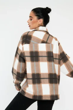 Rebellious Fashion Brown Check Pocket Front Shacket - Misa
