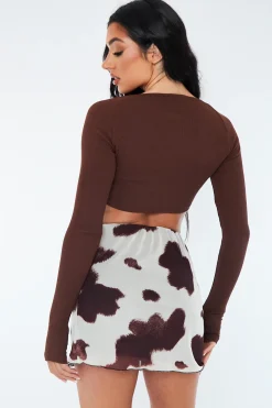 Rebellious Fashion Brown Cow Print Mesh Mini Skirt - Cianna