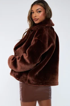Rebellious Fashion Brown Cropped Faux Fur Coat - Janara