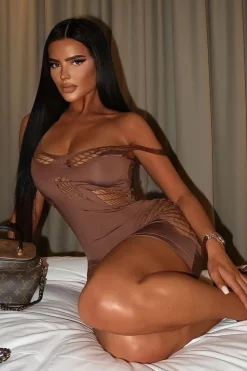 Rebellious Fashion Brown Cut Out Detail Bodycon Mini Dress - Amaya
