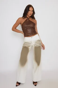 Rebellious Fashion Brown Faux Leather Halter Top - Margie