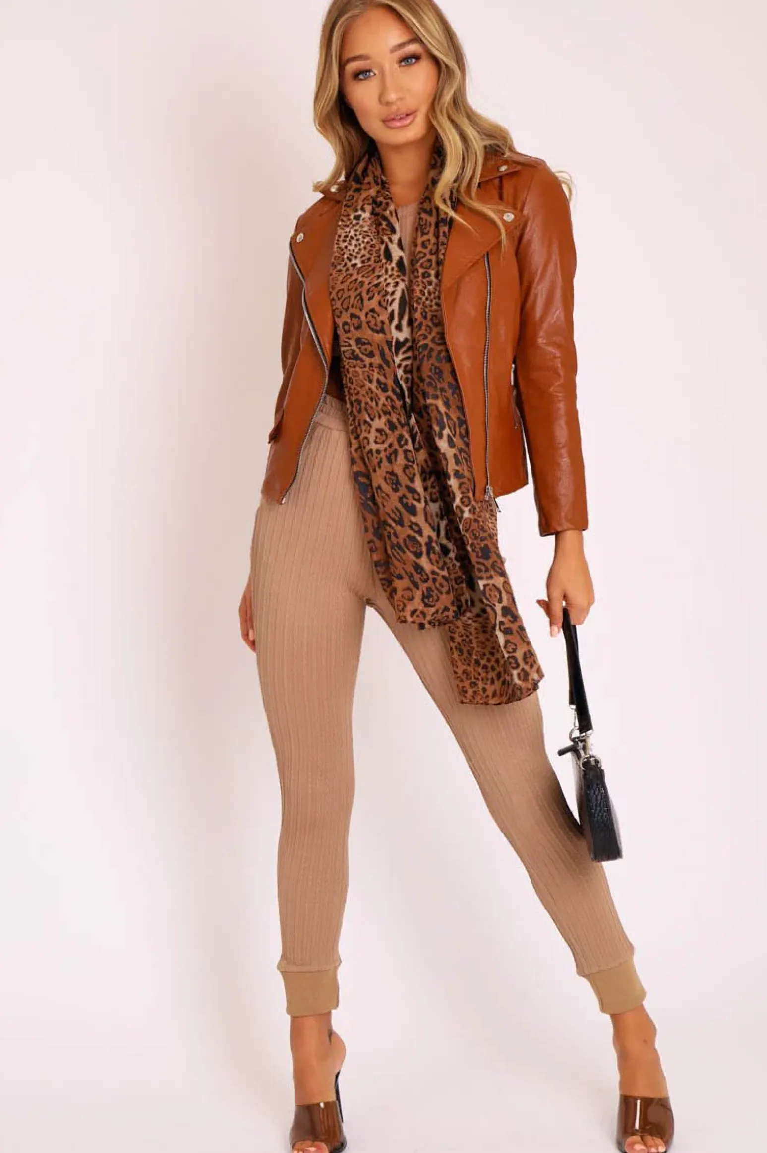Rebellious Fashion Brown Faux Leather Pocket Detail Zip Front Jacket - Lara