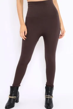 Rebellious Fashion Brown High Waisted Shape Leggings - Binky