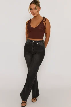Rebellious Fashion Brown Lace Bust Tie Shoulder Cami Top - Melton