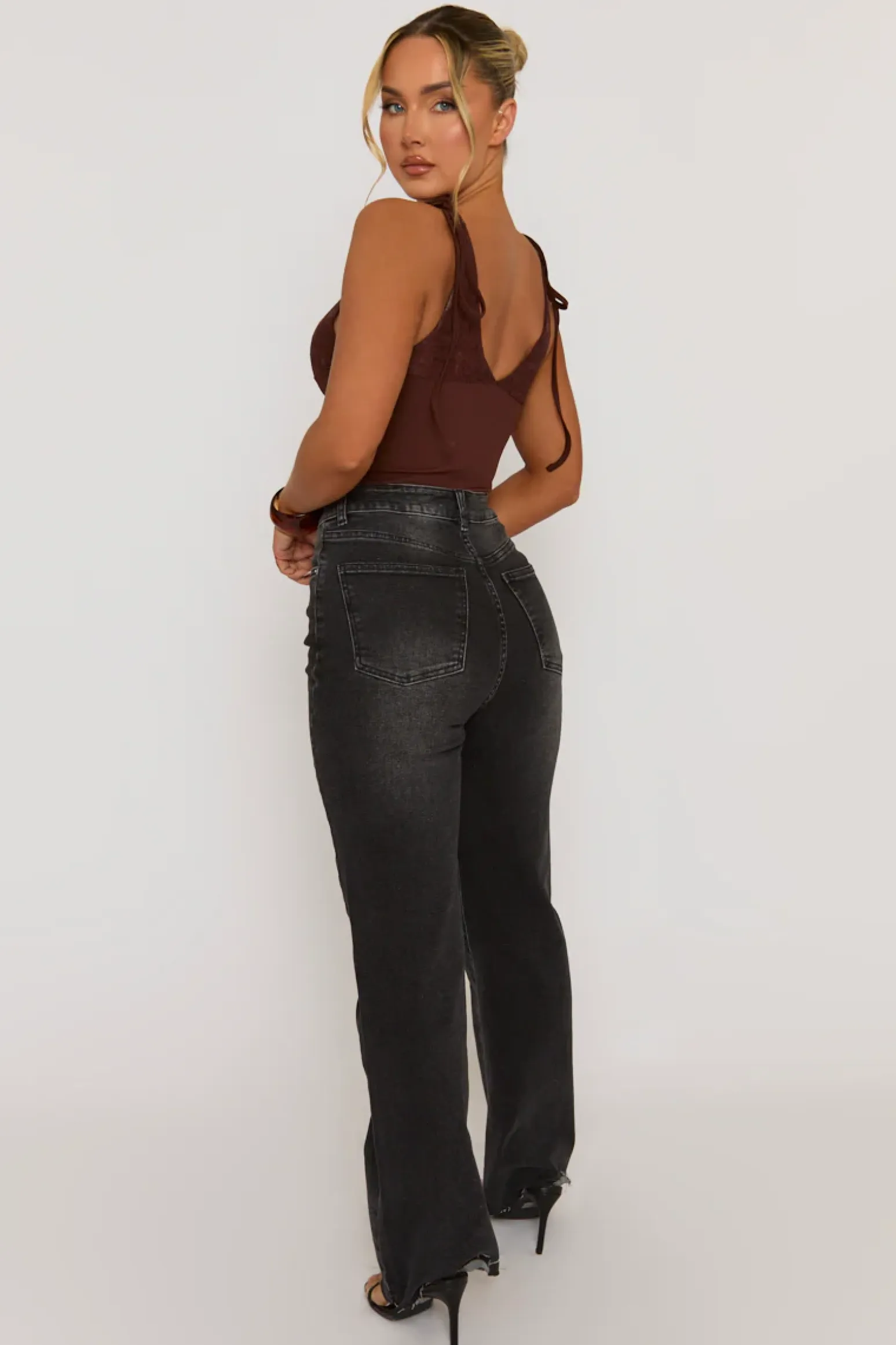 Rebellious Fashion Brown Lace Bust Tie Shoulder Cami Top - Melton