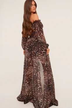 Rebellious Fashion Brown Leopard Print Bardot Cropped Top & Shorts Co-ord Set - Eleanora