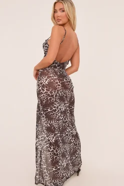 Rebellious Fashion Brown Leopard Print Cowl Neck Maxi Dress - Bonita