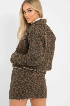 Rebellious Fashion Brown Leopard Print Crop Denim Jacket - Hartlee
