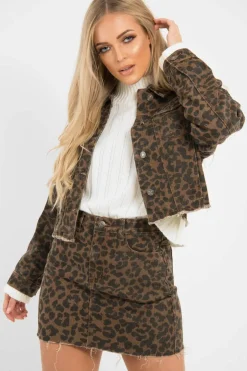 Rebellious Fashion Brown Leopard Print Crop Denim Jacket - Hartlee