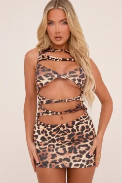 Rebellious Fashion Brown Leopard Print Cut Out Front Mini Dress - Irene