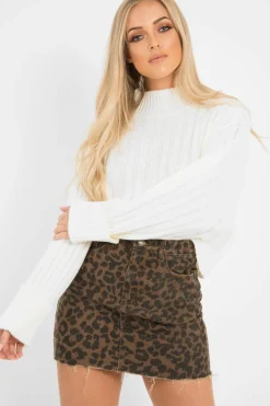 Rebellious Fashion Brown Leopard Print Denim Mini Skirt - Joyelle
