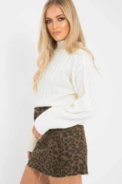 Rebellious Fashion Brown Leopard Print Denim Mini Skirt - Joyelle