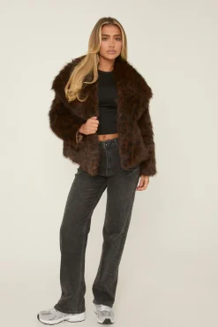 Rebellious Fashion Brown Leopard Print Faux Fur Cropped Coat - Dania