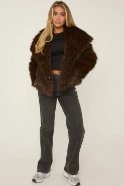 Rebellious Fashion Brown Leopard Print Faux Fur Cropped Coat - Dania
