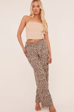 Rebellious Fashion Brown Leopard Print High Waist Wide Leg Trousers - Hansel