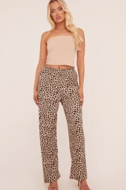 Rebellious Fashion Brown Leopard Print High Waist Wide Leg Trousers - Hansel
