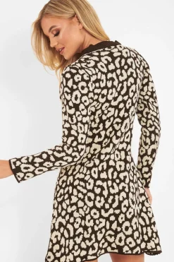Rebellious Fashion Brown Leopard Print Knitted Jumper Dress - Kamarie