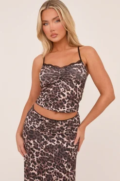 Rebellious Fashion Brown Leopard Print Lace Trim Crop Top & Maxi Skirt Co-ord Set - Dorothy