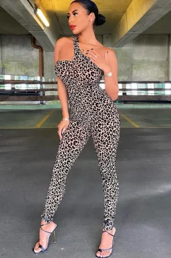 Rebellious Fashion Brown Leopard Print Mesh Jumpsuit - Itza