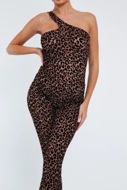 Rebellious Fashion Brown Leopard Print Mesh Jumpsuit - Itza