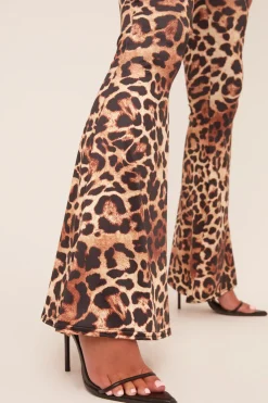 Rebellious Fashion Brown Leopard Print Ruched Back Flared Leg Trousers - Molli