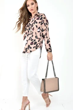 Rebellious Fashion Brown Leopard Print Satin Shirt - Ivani