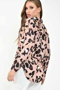 Rebellious Fashion Brown Leopard Print Satin Shirt - Ivani