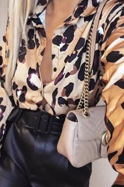Rebellious Fashion Brown Leopard Print Satin Shirt - Ivani