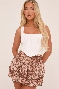 Rebellious Fashion Brown Leopard Print Shirring Detail Tiered Mini Skirt - Isabella