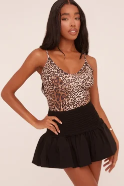 Rebellious Fashion Brown Leopard Print Shoulder Straps Bodysuit - Adrea