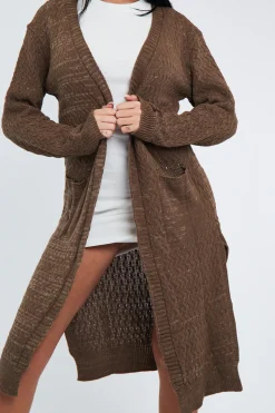 Rebellious Fashion Brown Long Knit Cardigan - Shola