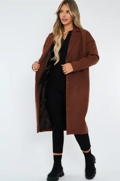 Rebellious Fashion Brown Longline Tailored Fit Coat - Daya