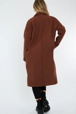 Rebellious Fashion Brown Longline Tailored Fit Coat - Daya