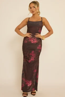 Rebellious Fashion Brown Multi Print Cami Maxi Dress - Francie
