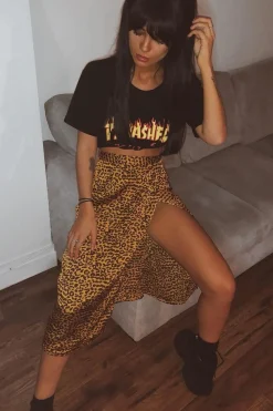 Rebellious Fashion Brown Mustard Leopard Print Wrap Skirt - Elloise