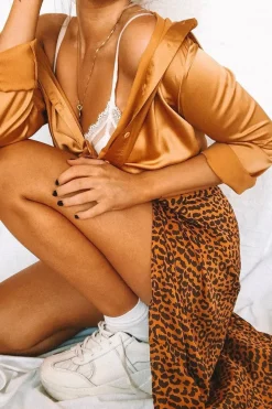 Rebellious Fashion Brown Mustard Leopard Print Wrap Skirt - Elloise