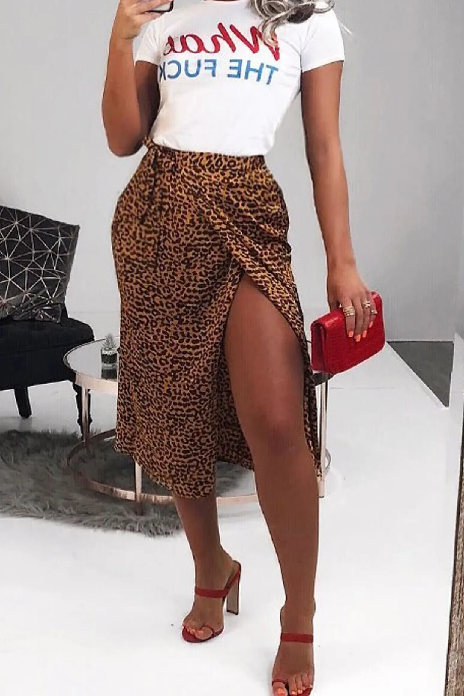 Rebellious Fashion Brown Mustard Leopard Print Wrap Skirt - Elloise