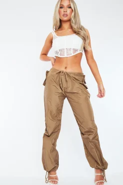 Rebellious Fashion Brown Nylon Parachute Tech Cargo Trousers - Anika