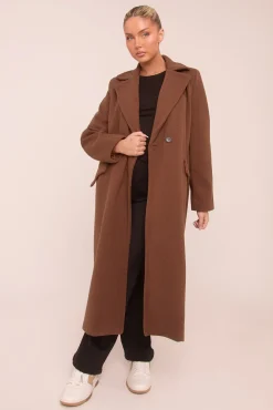 Rebellious Fashion Brown Oversized Double Breasted Longline Coat - Blakely