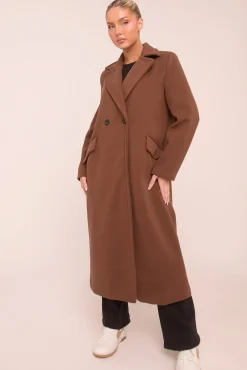 Rebellious Fashion Brown Oversized Double Breasted Longline Coat - Blakely
