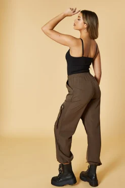 Rebellious Fashion Brown Oversized Pocket Detail Cargo Trousers - Juri