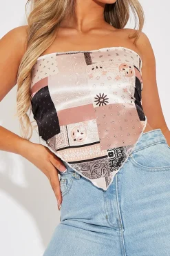 Rebellious Fashion Brown Paisley Printed Bandana Scarf Top - Maesie