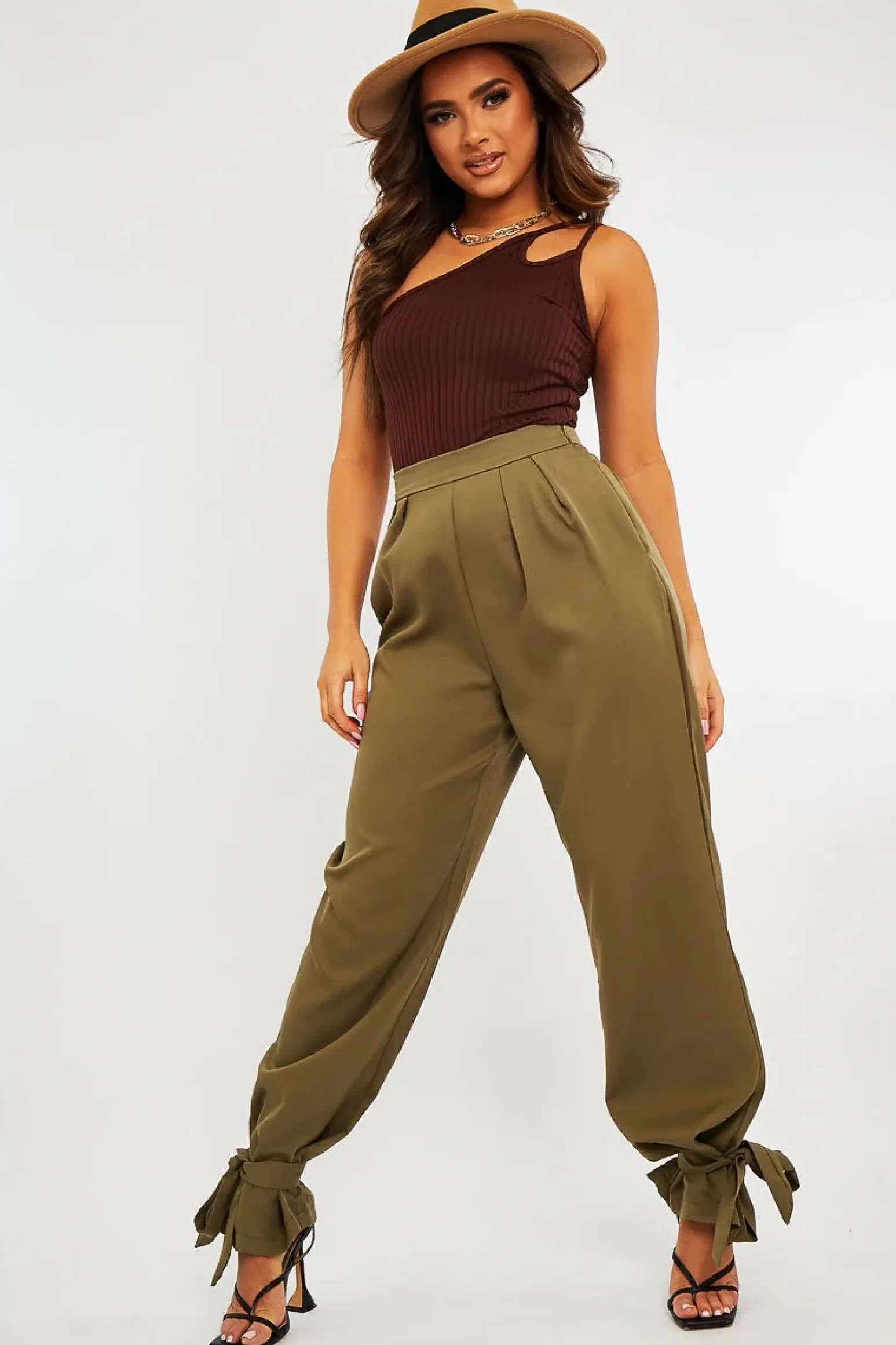Rebellious Fashion Brown Ribbed Double Strap One Shoulder Bodysuit - Lavia