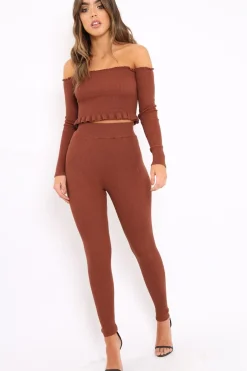 Rebellious Fashion Brown Ribbed Knit Co-ord - Luna