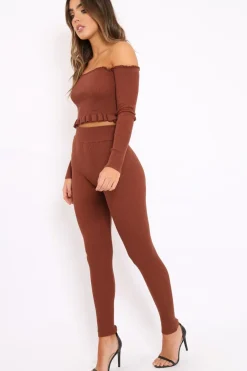 Rebellious Fashion Brown Ribbed Knit Co-ord - Luna
