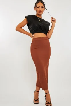Rebellious Fashion Brown Ribbed Midi Skirt - Dixie