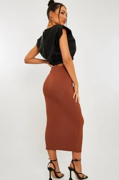 Rebellious Fashion Brown Ribbed Midi Skirt - Dixie